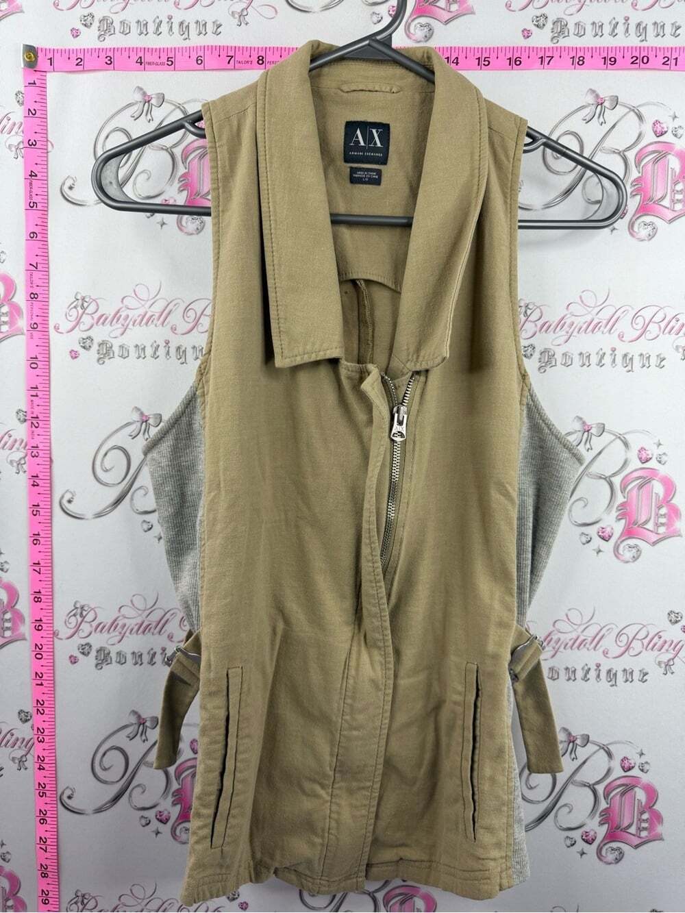A/X Armani Exchange Khaki Utility Vest with Gray Side Panels